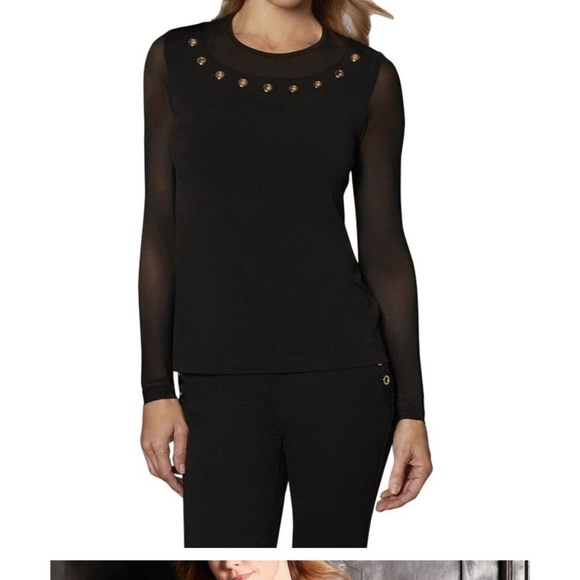 Anatomie Kim Lux Top Black Mesh Sheer Grommet Long Sleeve Edgy Travel BB20 - Picture 5 of 7